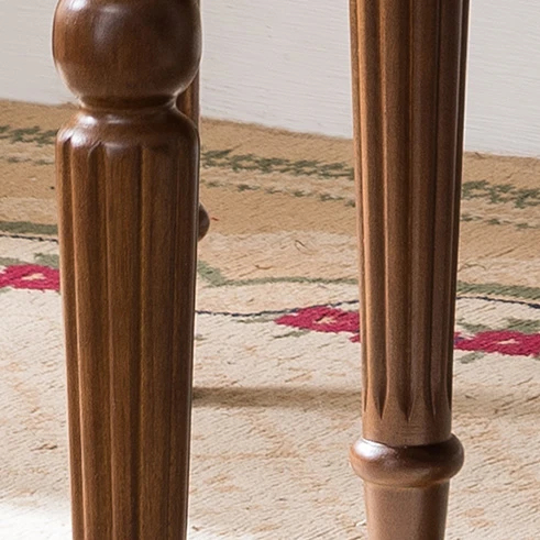 Traditional Vintage Rubberwood & Fabric Square Padded Vanity Stool With Patterned Upholstery & Low Backrest For Bedroom