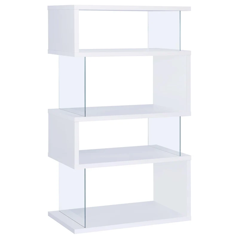 Coaster Furniture Emelle 800300 63-inch 4-shelf Glass Panel Bookshelf - White