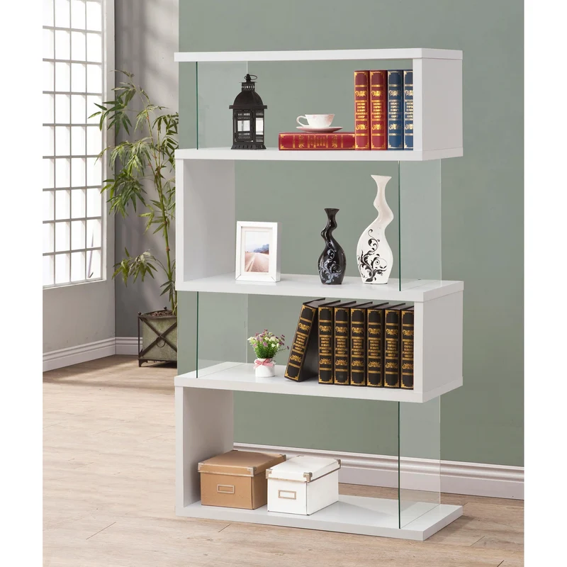Coaster Furniture Emelle 800300 63-inch 4-shelf Glass Panel Bookshelf - White