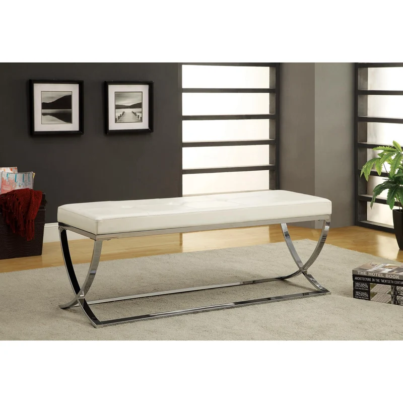 Coaster Furniture Walton 501157 Leatherette Upholstered Tufted Accent Bench - White
