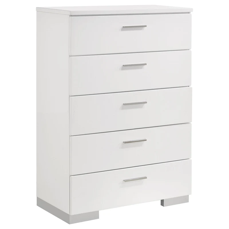 Coaster Furniture Felicity 203505 5-Drawer Bedroom Chest - White High Gloss