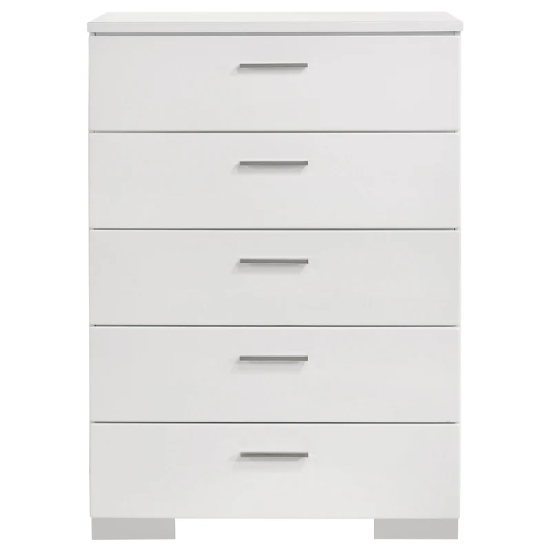 Coaster Furniture Felicity 203505 5-Drawer Bedroom Chest - White High Gloss