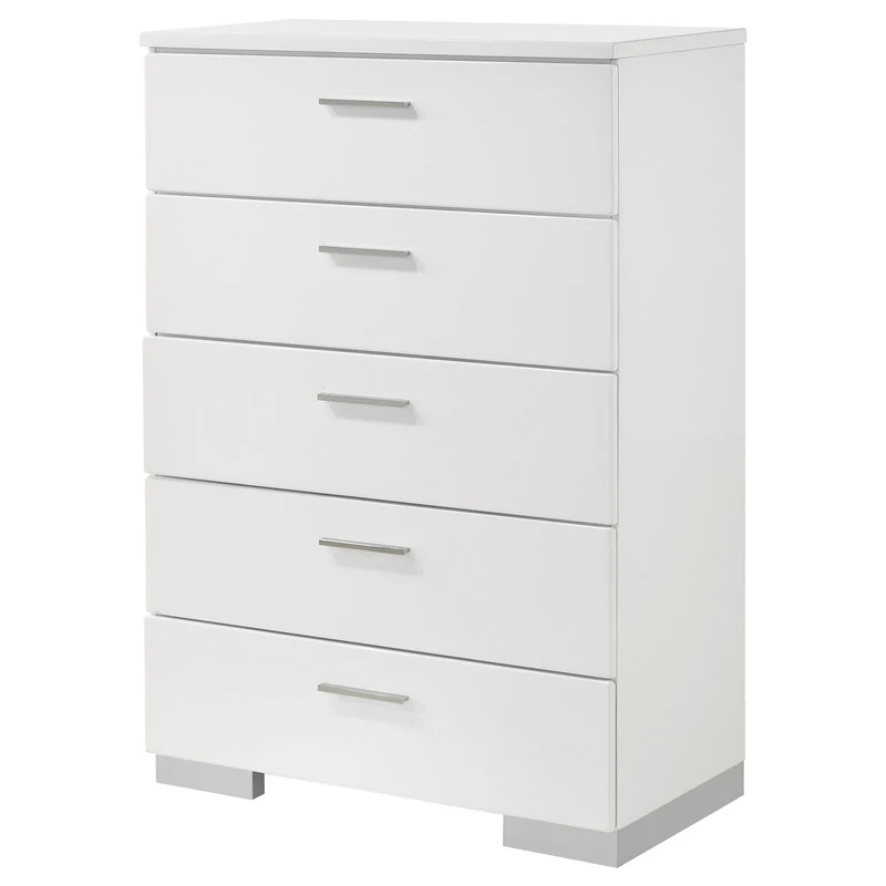 Coaster Furniture Felicity 203505 5-Drawer Bedroom Chest - White High Gloss