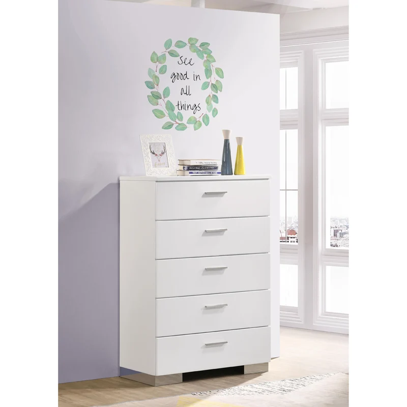 Coaster Furniture Felicity 203505 5-Drawer Bedroom Chest - White High Gloss
