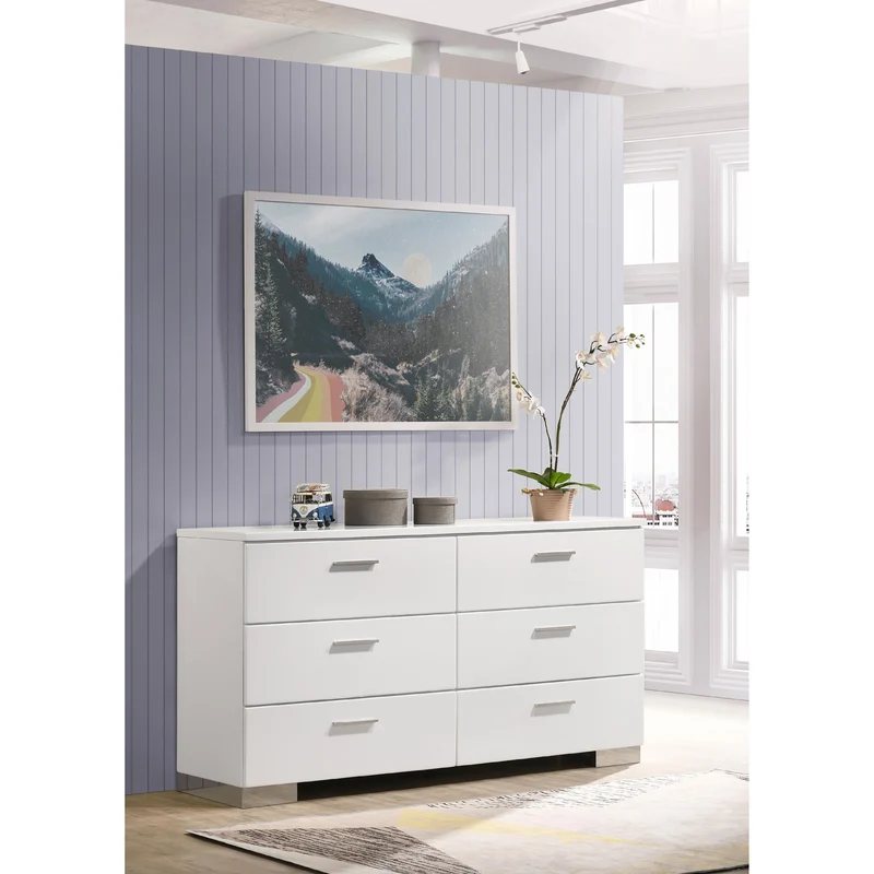 Coaster Furniture Felicity 203503 6-Drawer Dresser - White High Gloss