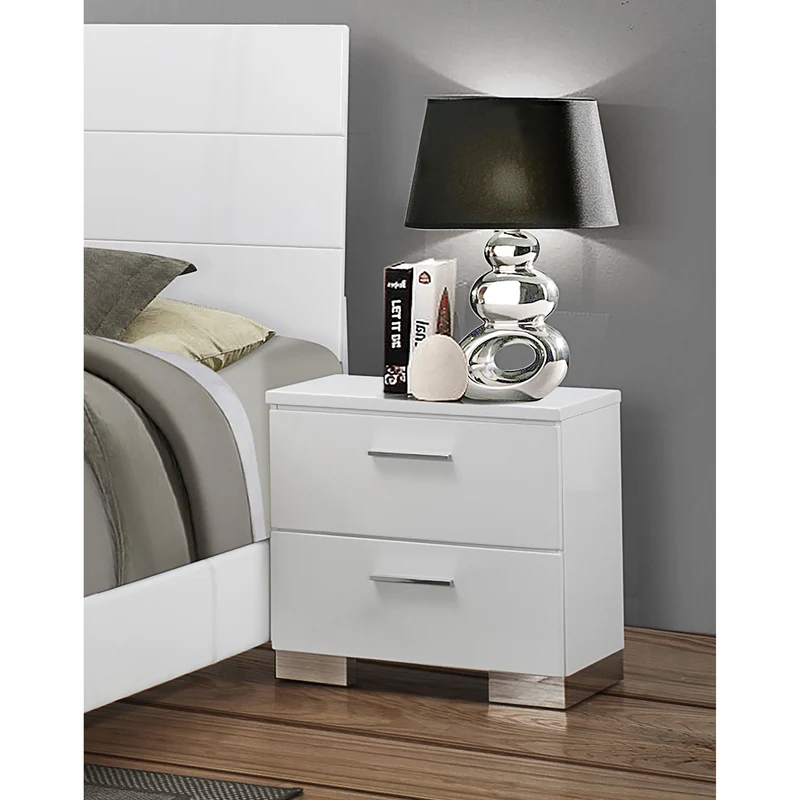 Coaster Furniture Felicity 203502 2-Drawer Nightstand - White High Gloss