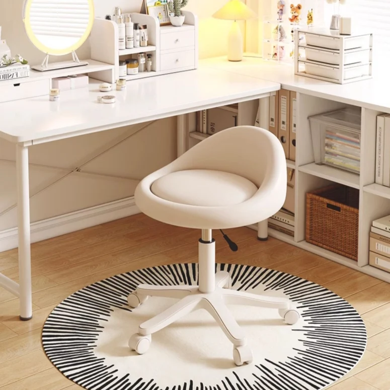 Modern Minimalist Round Upholstered Microfiber Leather Metal Plywood Hardware Vanity Stool Movable Liftable For Bedroom