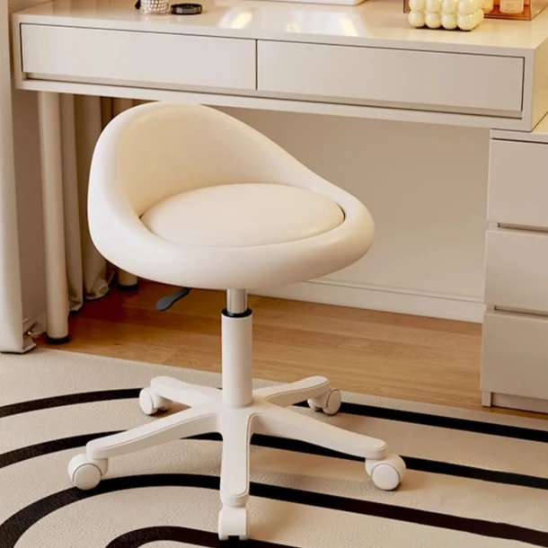 Modern Minimalist Round Upholstered Microfiber Leather Metal Plywood Hardware Vanity Stool Movable Liftable For Bedroom