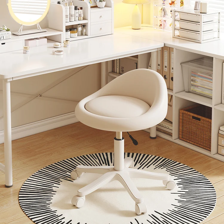 Modern Minimalist Round Upholstered Microfiber Leather Metal Plywood Hardware Vanity Stool Movable Liftable For Bedroom