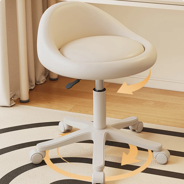 Modern Minimalist Round Upholstered Microfiber Leather Metal Plywood Hardware Vanity Stool Movable Liftable For Bedroom