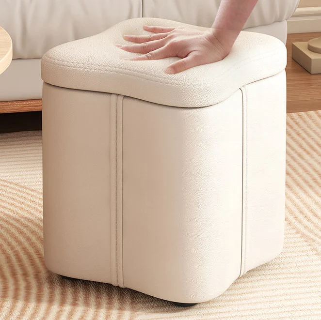 Contemporary Nordic Quad Flower Shape Synthetic Fabric Plywood Frame Vanity Stool For Bedroom