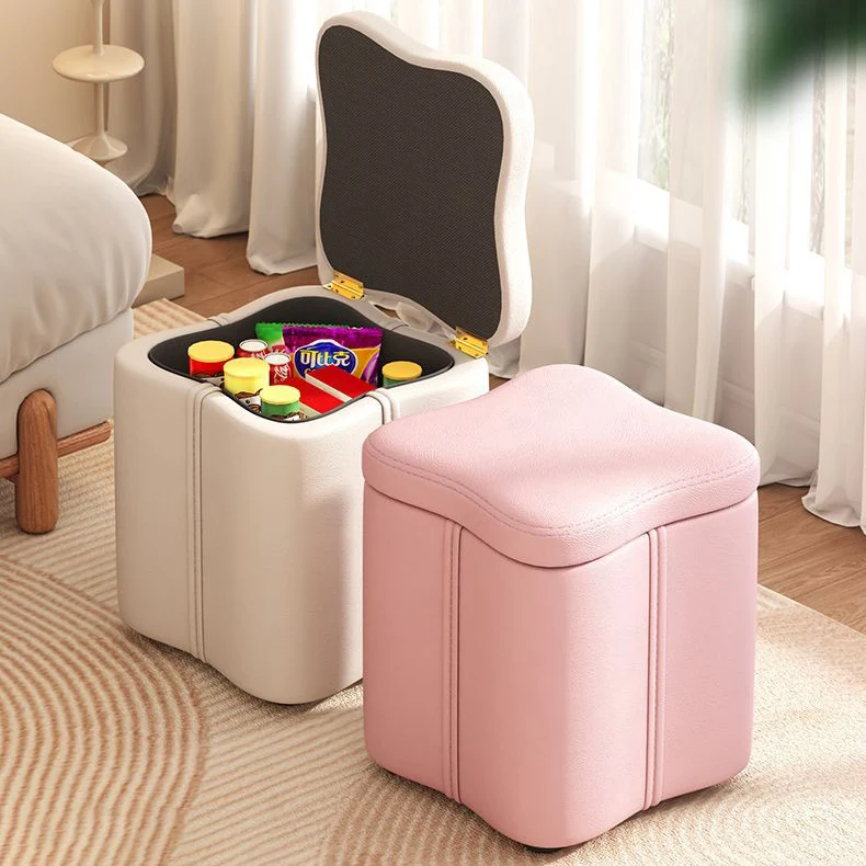 Contemporary Nordic Quad Flower Shape Synthetic Fabric Plywood Frame Vanity Stool For Bedroom