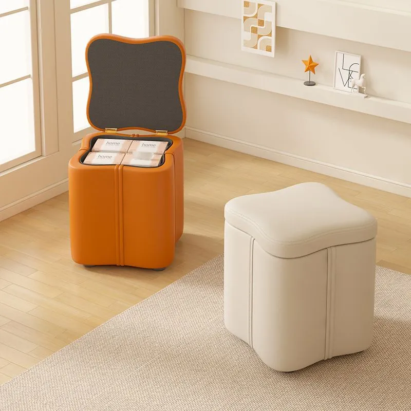 Contemporary Nordic Quad Flower Shape Synthetic Fabric Plywood Frame Vanity Stool For Bedroom