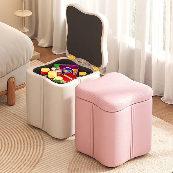 Contemporary Nordic Quad Flower Shape Synthetic Fabric Plywood Frame Vanity Stool For Bedroom
