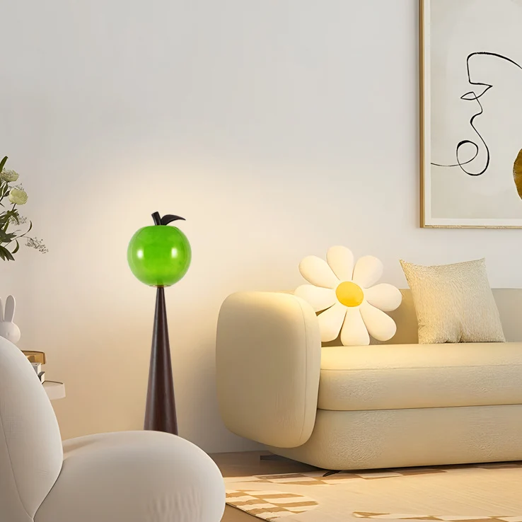 Contemporary Creative Fruit Apple Pear Glass Shade Metal Resin 1-Light Standing Floor Lamp For Living Room