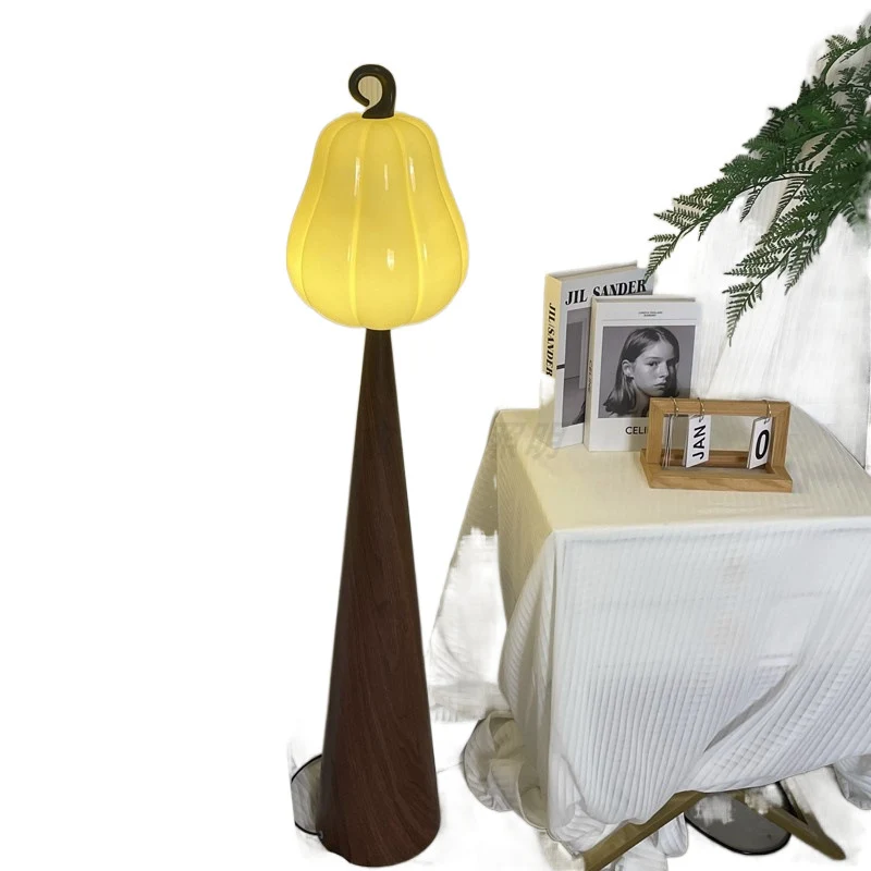 Contemporary Creative Fruit Apple Pear Glass Shade Metal Resin 1-Light Standing Floor Lamp For Living Room