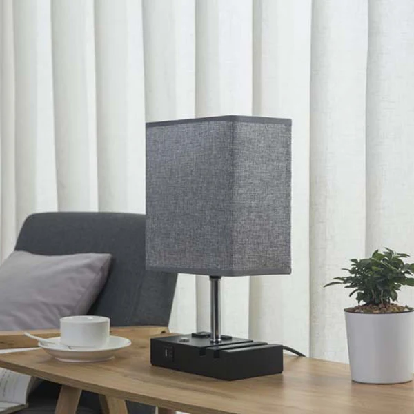 Contemporary Simplicity Fabric Rectangular Shade Iron Phone Holder 1-Light Table Lamp For Bedroom