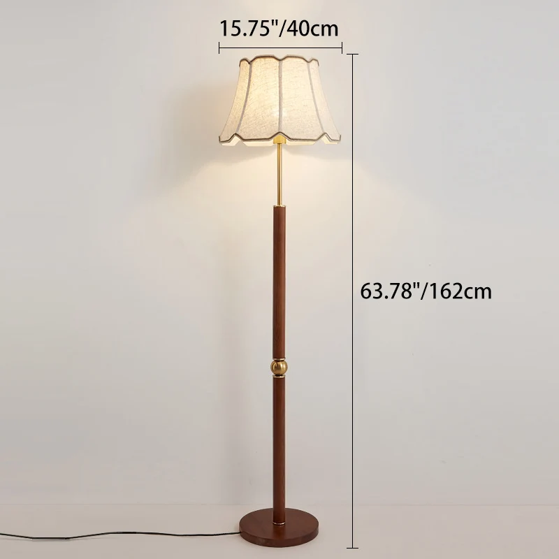 Traditional French Fabric Shade Hardware Solid Wood Base 1-Light Standing Floor Lamp For Bedroom