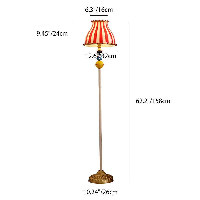 Contemporary Creative Circus Red & White Striped Glass Round Shade Iron 1-Light Standing Floor Lamp For Bedroom