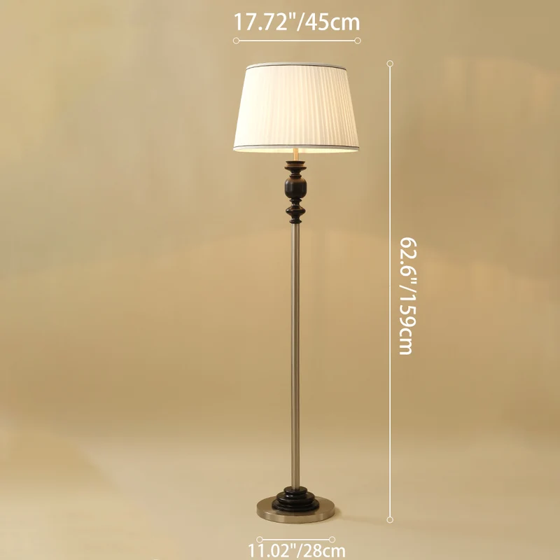 Contemporary Simplicity Cylinder Pleated Fabric Shade Solid Wood Hardware 1-Light Standing Floor Lamp For Living Room