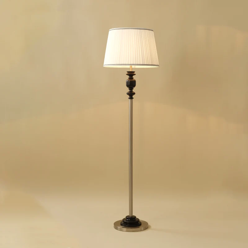 Contemporary Simplicity Cylinder Pleated Fabric Shade Solid Wood Hardware 1-Light Standing Floor Lamp For Living Room