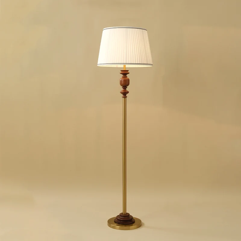 Contemporary Simplicity Cylinder Pleated Fabric Shade Solid Wood Hardware 1-Light Standing Floor Lamp For Living Room