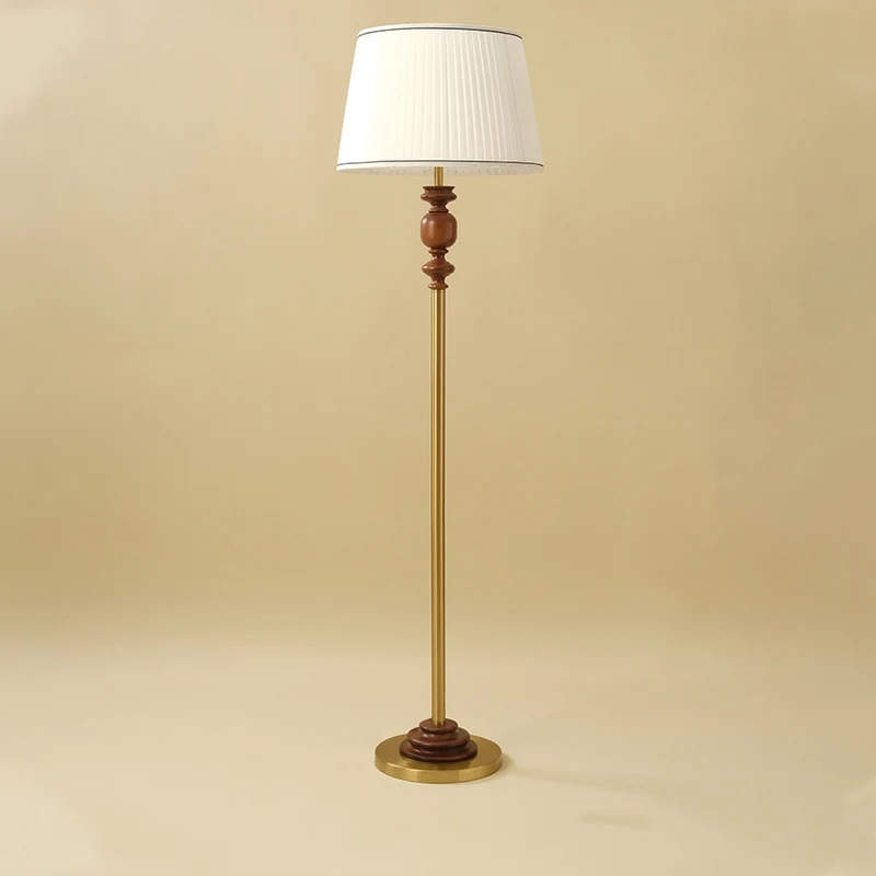 Contemporary Simplicity Cylinder Pleated Fabric Shade Solid Wood Hardware 1-Light Standing Floor Lamp For Living Room