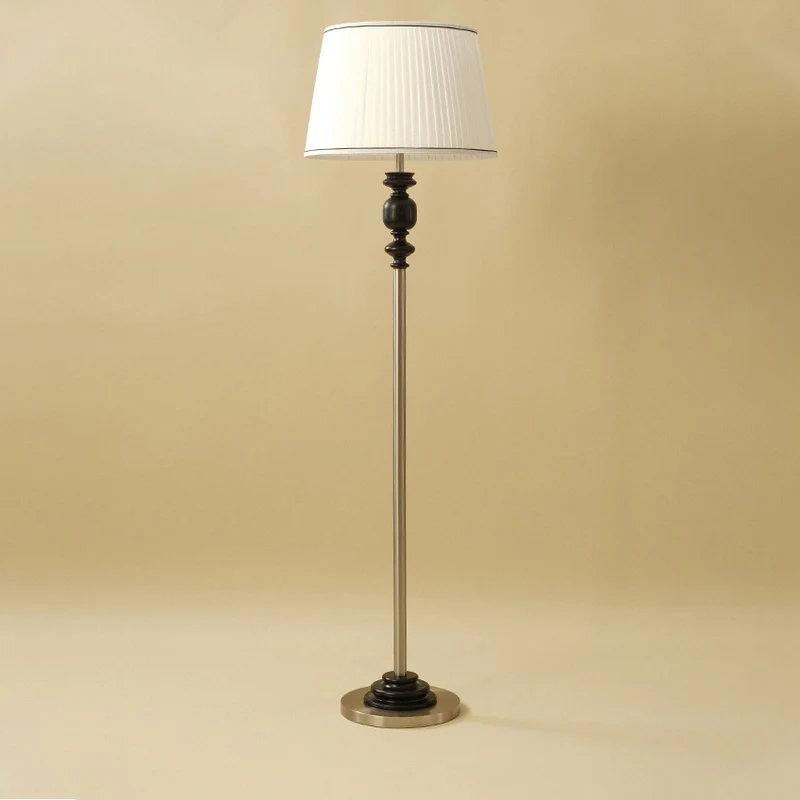 Contemporary Simplicity Cylinder Pleated Fabric Shade Solid Wood Hardware 1-Light Standing Floor Lamp For Living Room