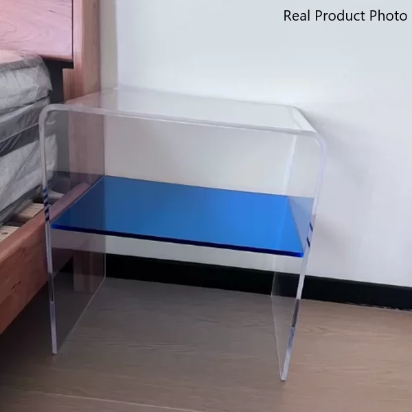 Contemporary Scandinavian Square Curved Acrylic Nightstand 2-Tiers For Bedroom