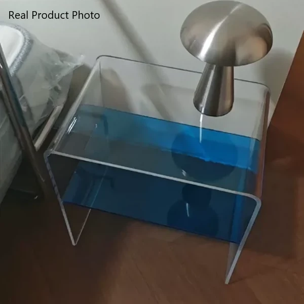 Contemporary Scandinavian Square Curved Acrylic Nightstand 2-Tiers For Bedroom
