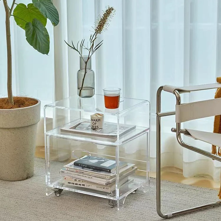 Modern Minimalist Rectangle Oval Acrylic End Table 2-Tiers For Living Room