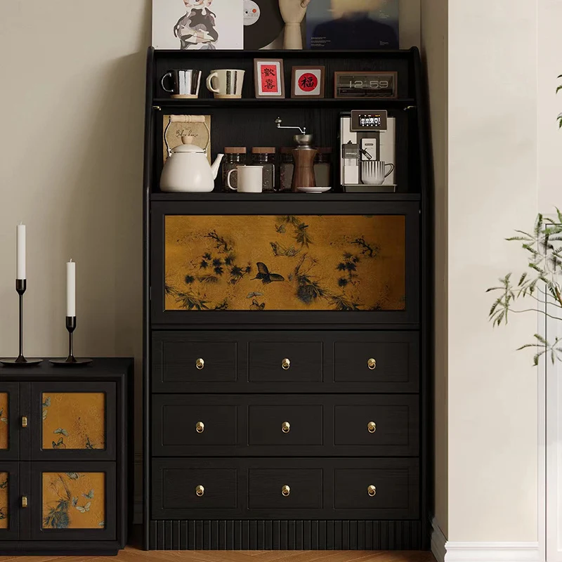 Traditional French Handmade Muslin Wood Rectangular Side Table 3-Drawer Cabinet For Living Room
