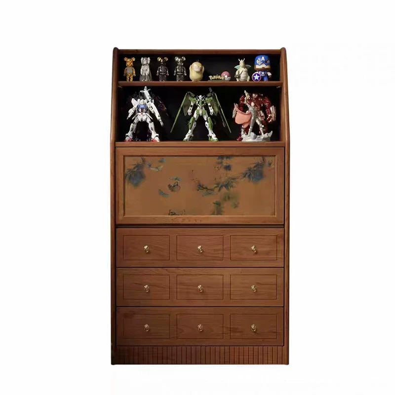 Traditional French Handmade Muslin Wood Rectangular Side Table 3-Drawer Cabinet For Living Room