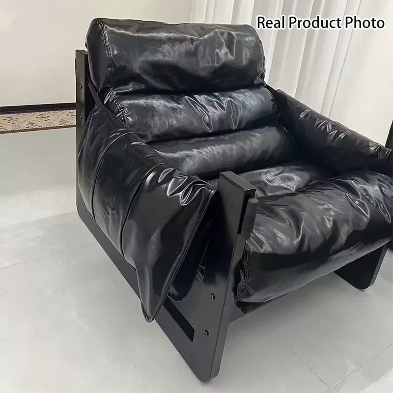 Contemporary Retro Oil Wax Leather Microfiber Leather Genuine Leather Rubberwood Square Accent Chair Backrest Armrest For Living Room