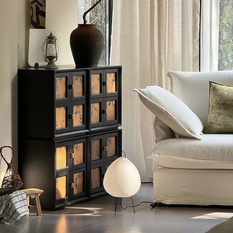 Traditional Vintage Handmade Muslin Boxwood Square Modular Combination Nightstand 2-Drawer For Bedroom