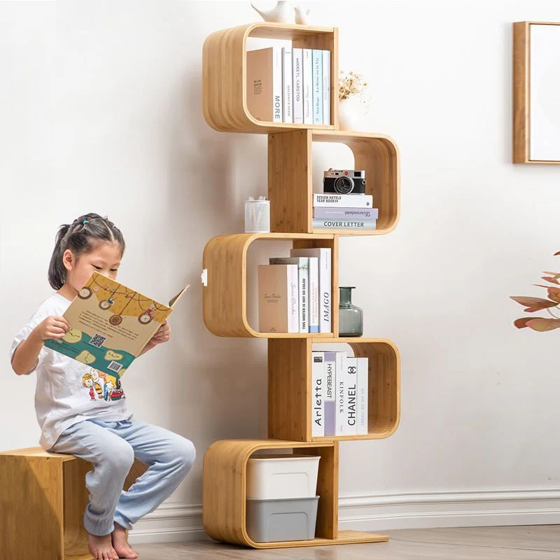 Modern Simplicity Bamboo Curved S-Shaped Square Bookshelves 2/3/4/5 Tiers For Living Room