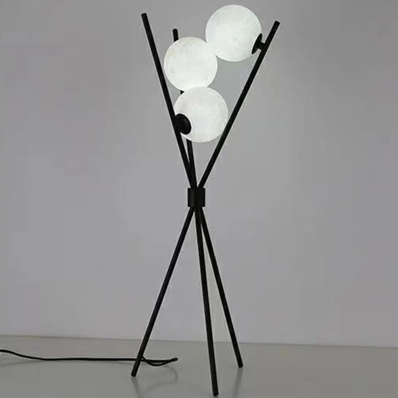 Contemporary Creative PLA 3D Moon Shade Iron Geometric Straight Line 3-Light Table Lamp For Bedroom