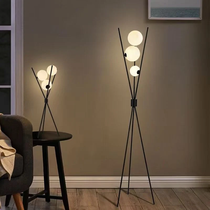 Contemporary Creative PLA 3D Moon Shade Iron Geometric Straight Line 3-Light Table Lamp For Bedroom