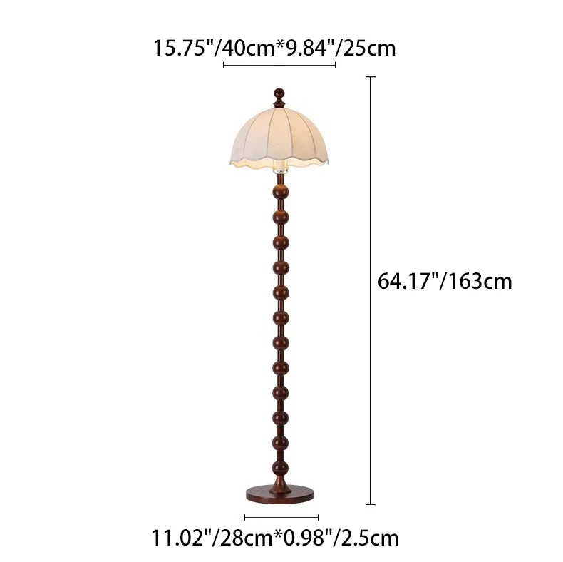 Traditional French Printed Fabric Round Shade Solid Wood Base 1-Light Standing Floor Lamp For Living Room