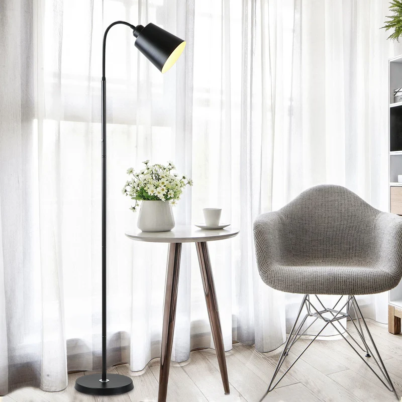 Contemporary Nordic Cylinder Iron Shade Arc Rod 1-Light Standing Floor Lamp For Living Room