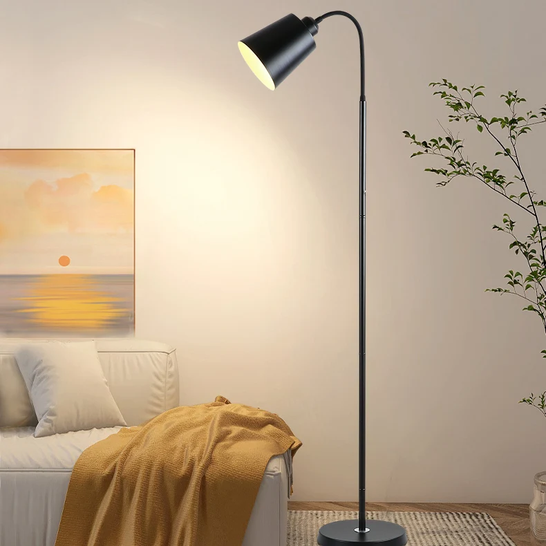 Contemporary Nordic Cylinder Iron Shade Arc Rod 1-Light Standing Floor Lamp For Living Room