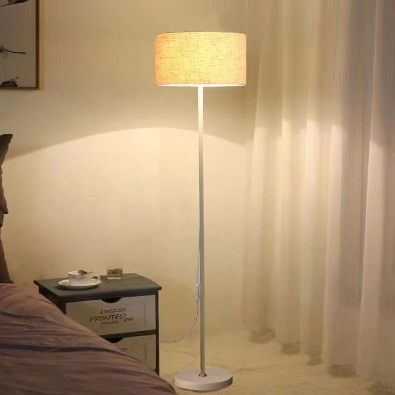 Contemporary Simplicity Cylinder Fabric Shade Iron 1-Light Standing Floor Lamp For Living Room