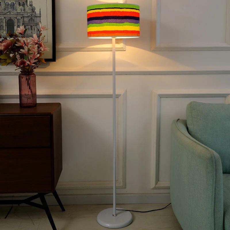 Contemporary Simplicity Cylinder Fabric Shade Iron 1-Light Standing Floor Lamp For Living Room