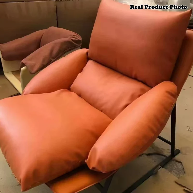 Contemporary Luxury Curved Synthetic Fabric Upholstery Iron Accent Chair Backrest For Living Room