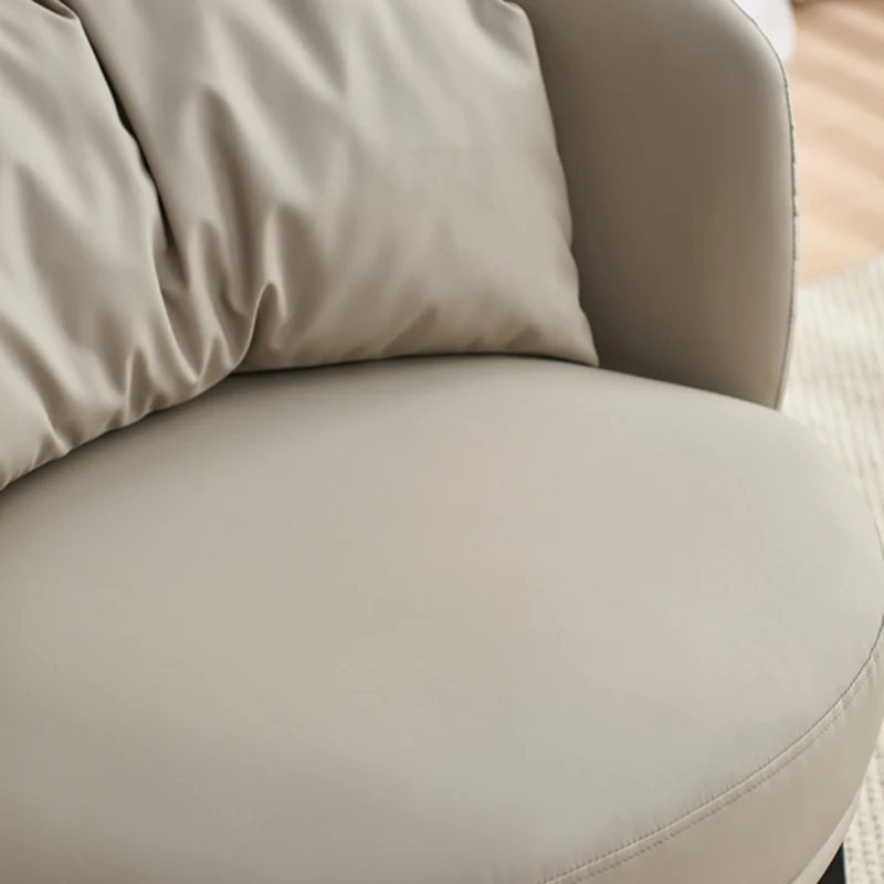 Contemporary Scandinavian Round PU Leather Upholstered Accent Chair Backrest For Living Room
