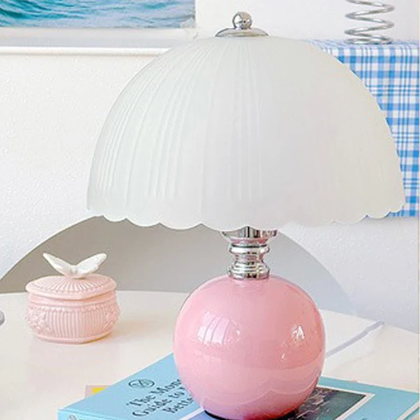 Modern Art Deco Ceramic & Frosted Glass Petal Shade 1-Light Table Lamp For Bedroom & Living Room
