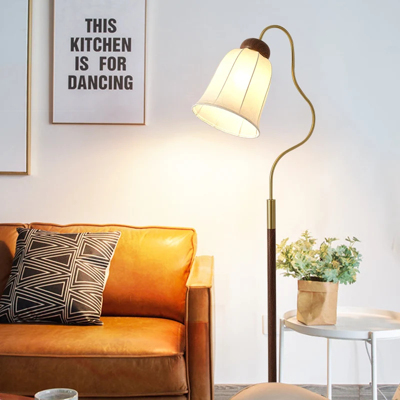 Contemporary Retro Curve Metal Fabric Lampshade Hardware 1 - Light Standing Floor Lamp For Living Room