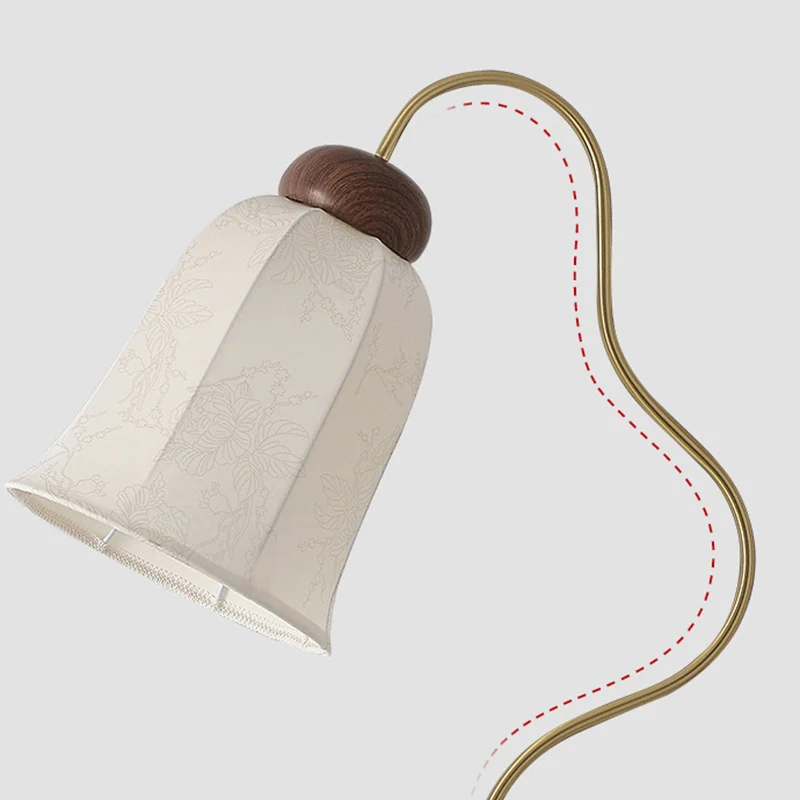 Contemporary Retro Curve Metal Fabric Lampshade Hardware 1 - Light Standing Floor Lamp For Living Room