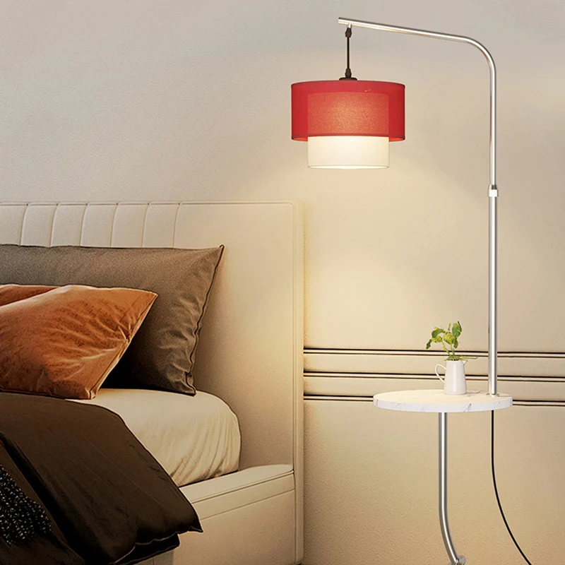 Contemporary Nordic Iron Base Marble Table Round Fabric Lampshade 1 - Light Standing Floor Lamp For Living Room