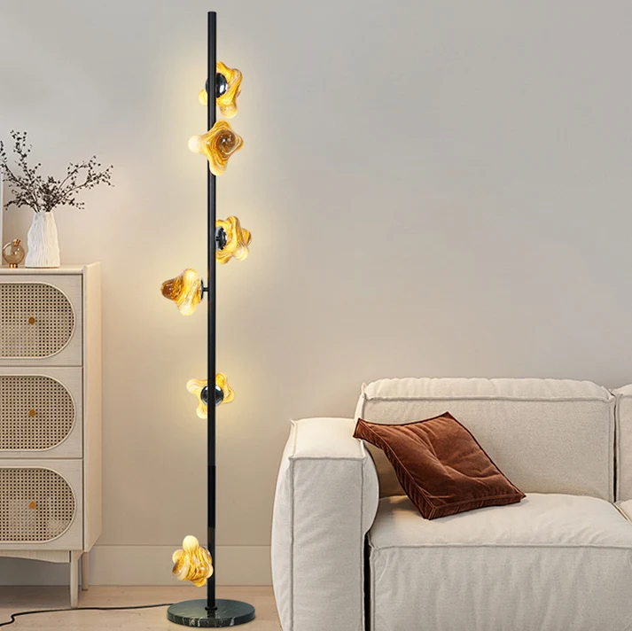 Contemporary Creative Starfish Glass Lampshade Iron Base 3/6 - Light Standing Floor Lamp For Living Room